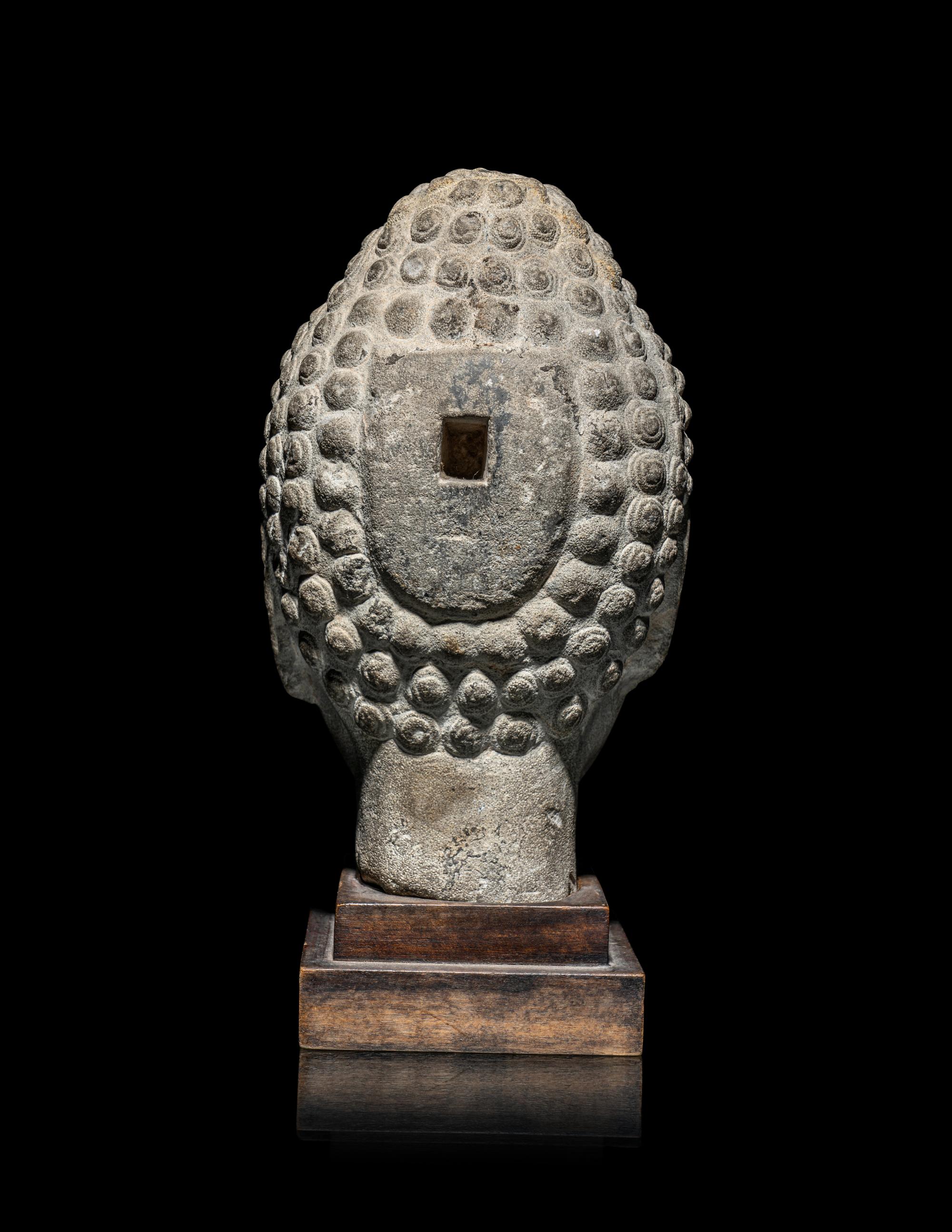 A Chinese Carved Stone Head of Buddha