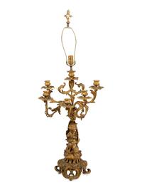 A Louis XV Style Gilt Bronze Six-Light Candelabrum Mounted as a Lamp