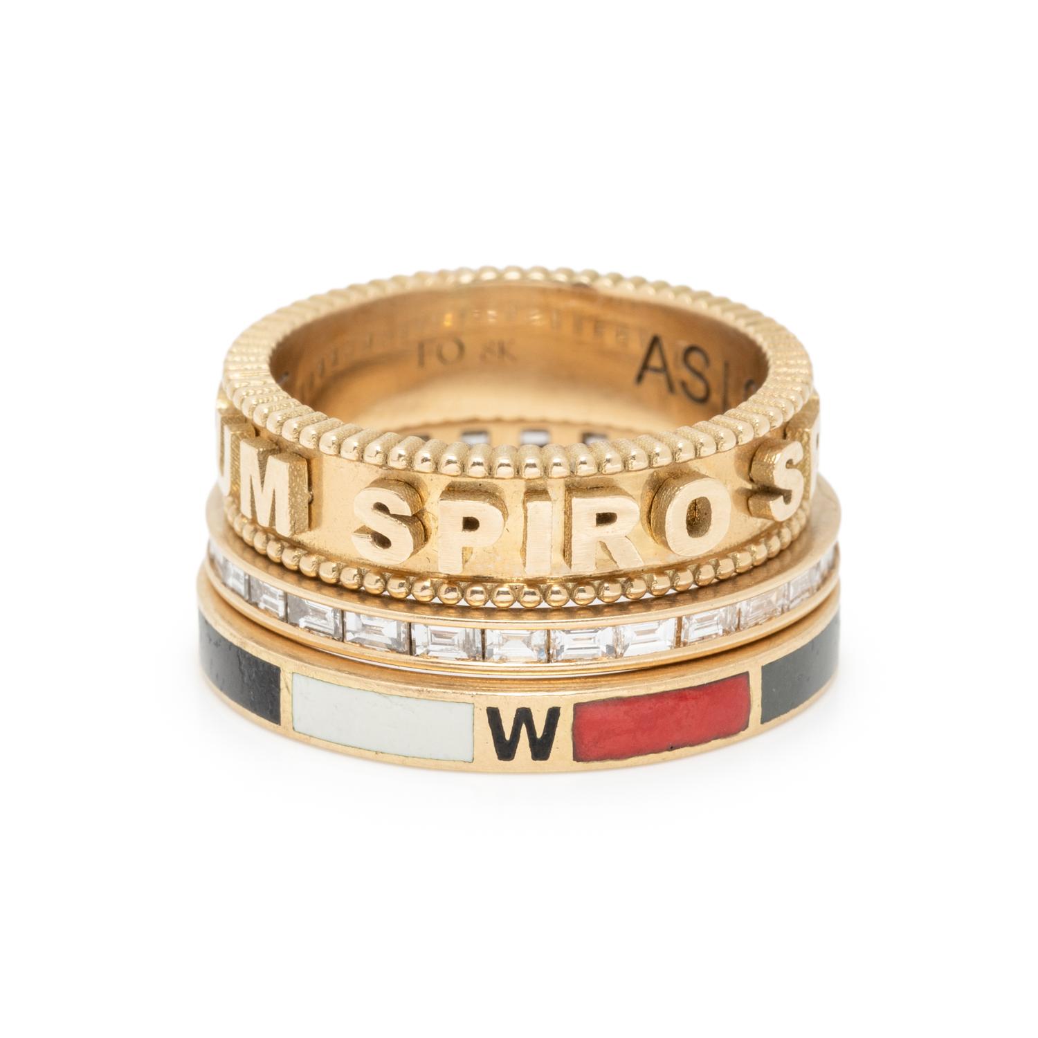 FOUNDRAE, YELLOW GOLD AND ENAMEL RINGS
