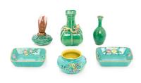 Six Chinese Green and Turquoise Glazed Porcelain Articles Height of tallest 4 1/4 inches — LATE 19TH/20TH CENTURY