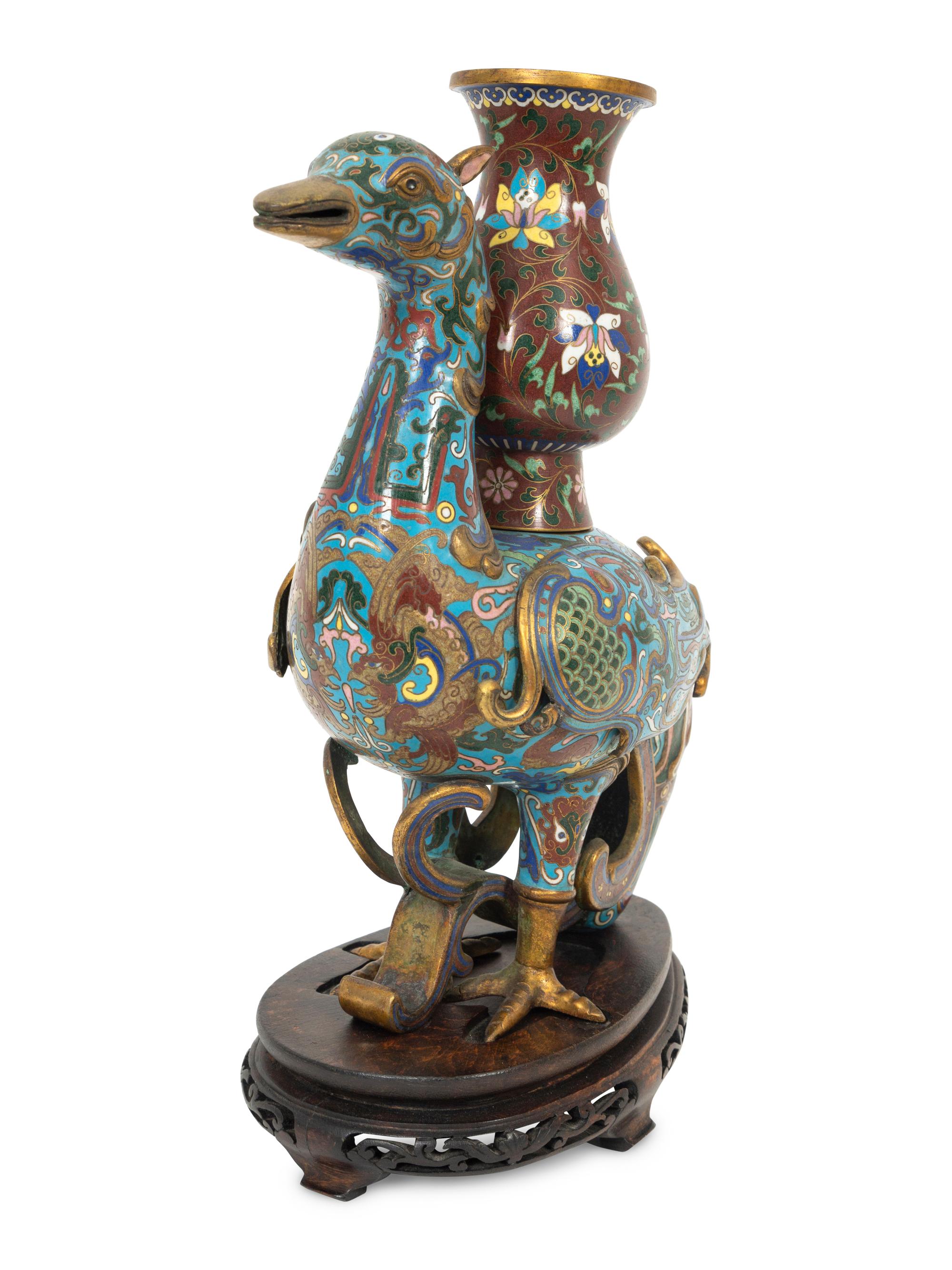 A Chinese Cloisonne Phoenix Incense Vase