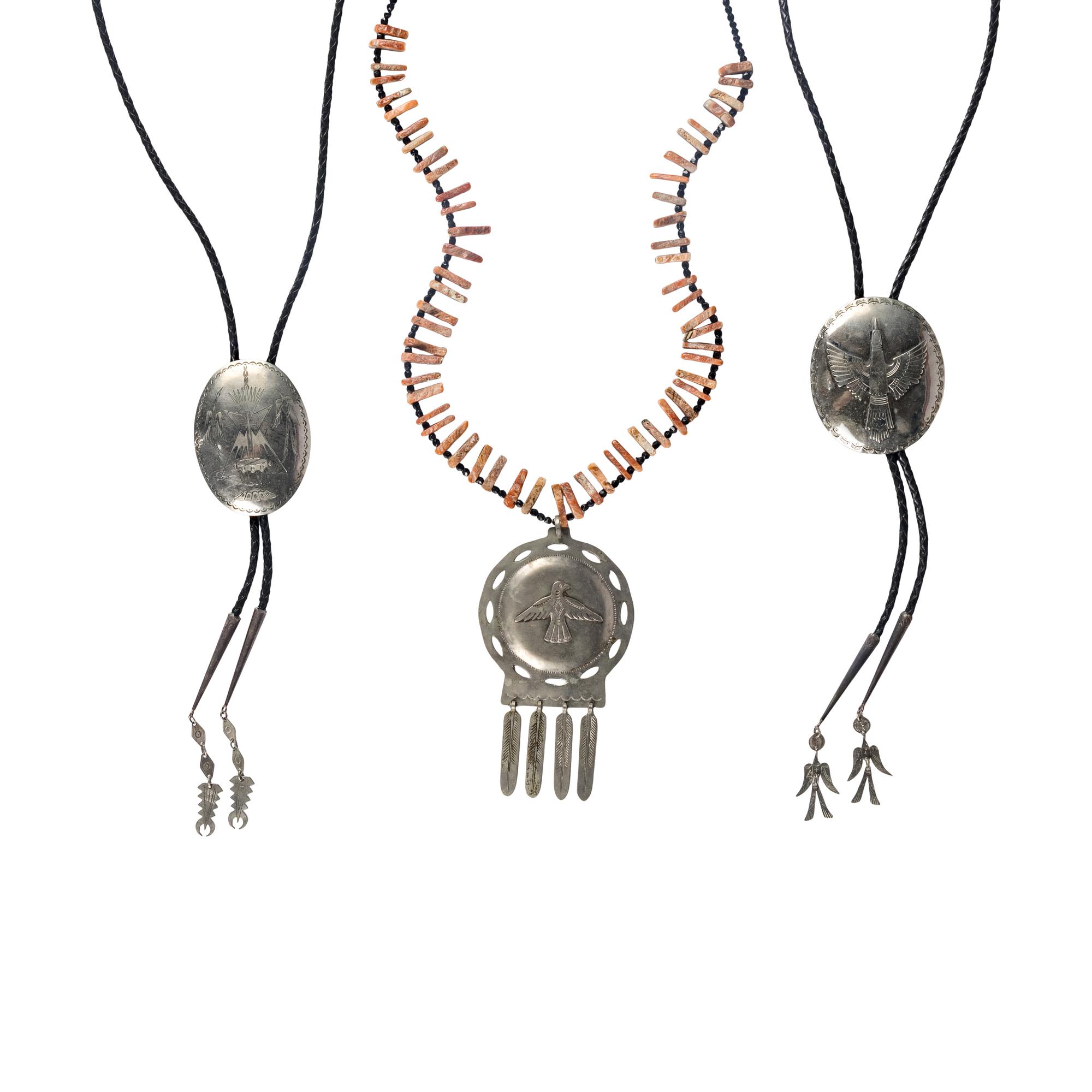 Julius Caesar AND Bruce Caesar (Pawnee, 1910-1982 / b. 1952) — German Silver Bolo Ties