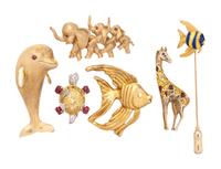 COLLECTION OF YELLOW GOLD ANIMAL PINS