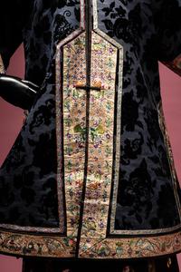 A Dark Navy Blue Ground Cut Velvet Silk Lady's Robe