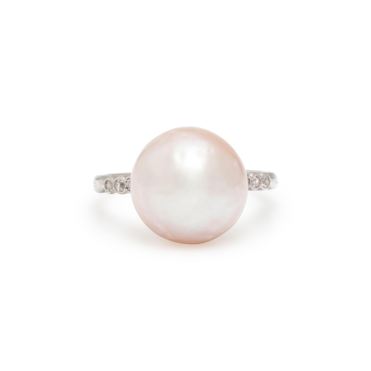 NATURAL PEARL AND DIAMOND RING
