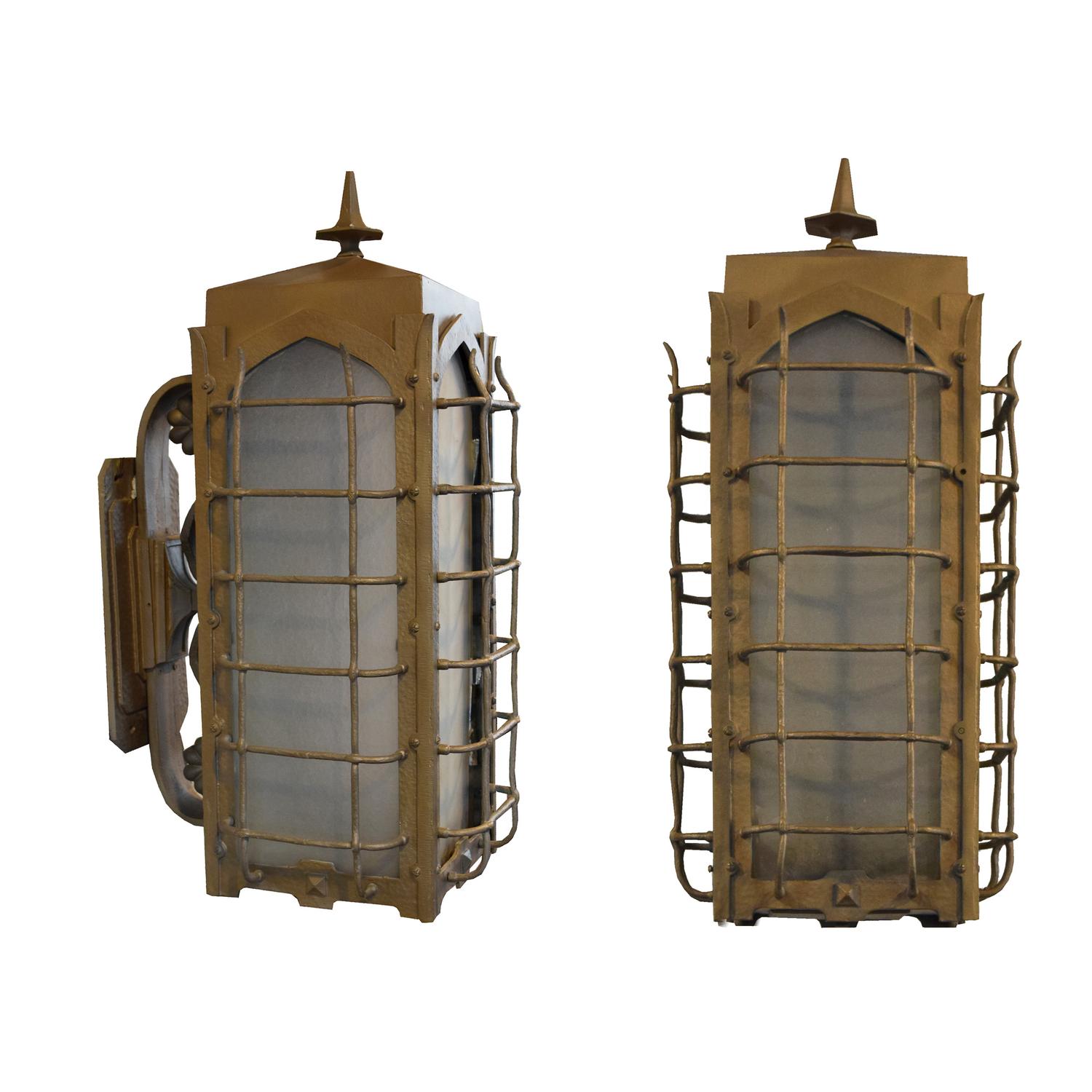 A Pair of Bronze Exterior Wall Sconces 11" W x 14.5" D x 25" H — United States, Circa 1940