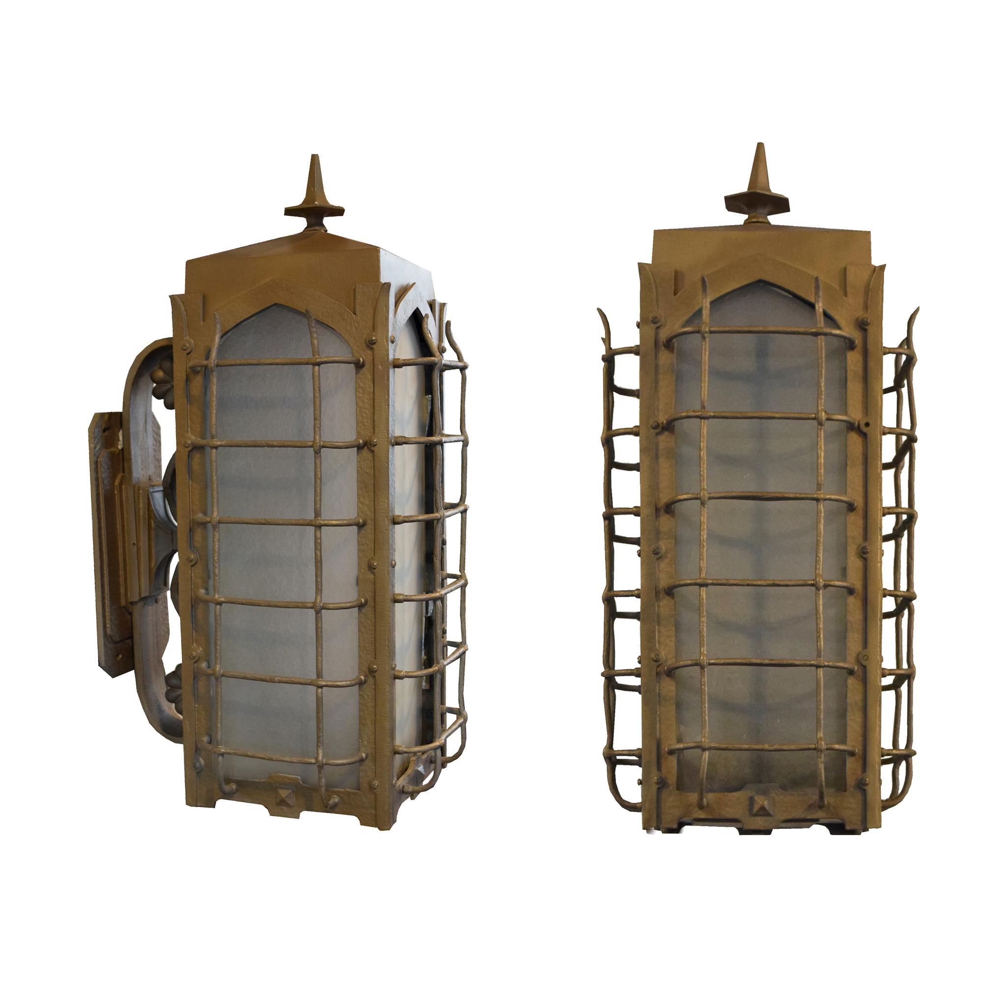 A Pair of Bronze Exterior Wall Sconces 11" W x 14.5" D x 25" H — United States, Circa 1940
