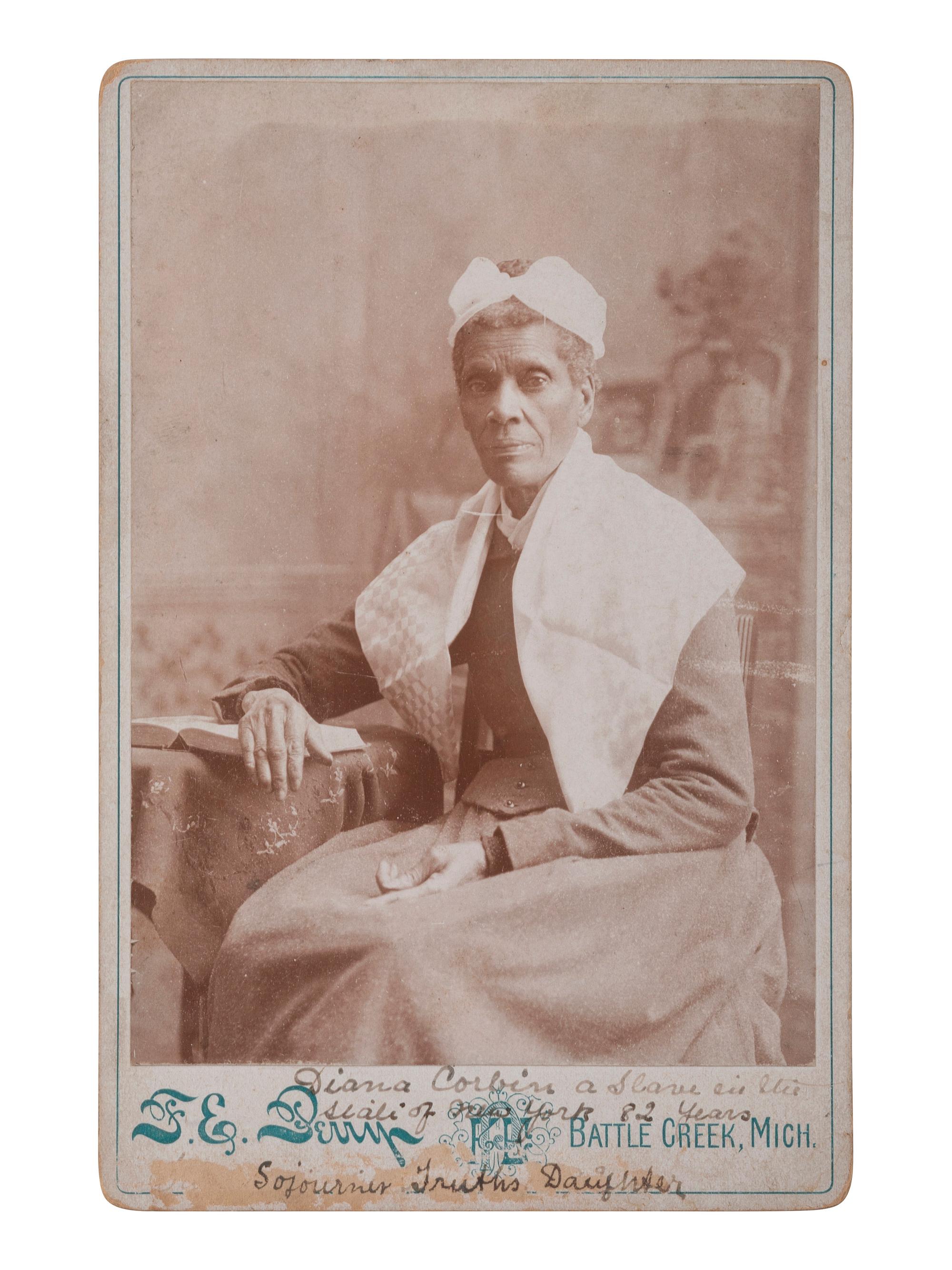 [AFRICAN AMERICANA]. PERRY, F.E., photographer. Cabinet card featuring Diana Corbin, Sojourner Truth's daughter. Battle Creek, MI, ca 1880.