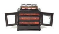 An Italian Ebony and Tortoise Shell Collector's Cabinet Height 23 1/2 x width 24 x depth 12 inches.