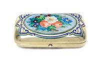 A Russian Silver-Gilt and En Plein Enamel Cigarette Case, Mark of Aleksandr Mukhin, assay mark obscured, Moscow, 1879, the lid centered