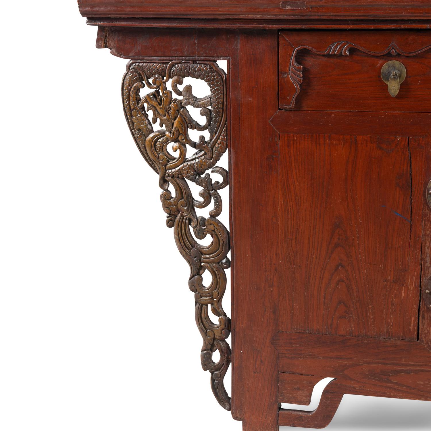 A Chinese Carved Hardwood Three-Drawer Altar Cabinet