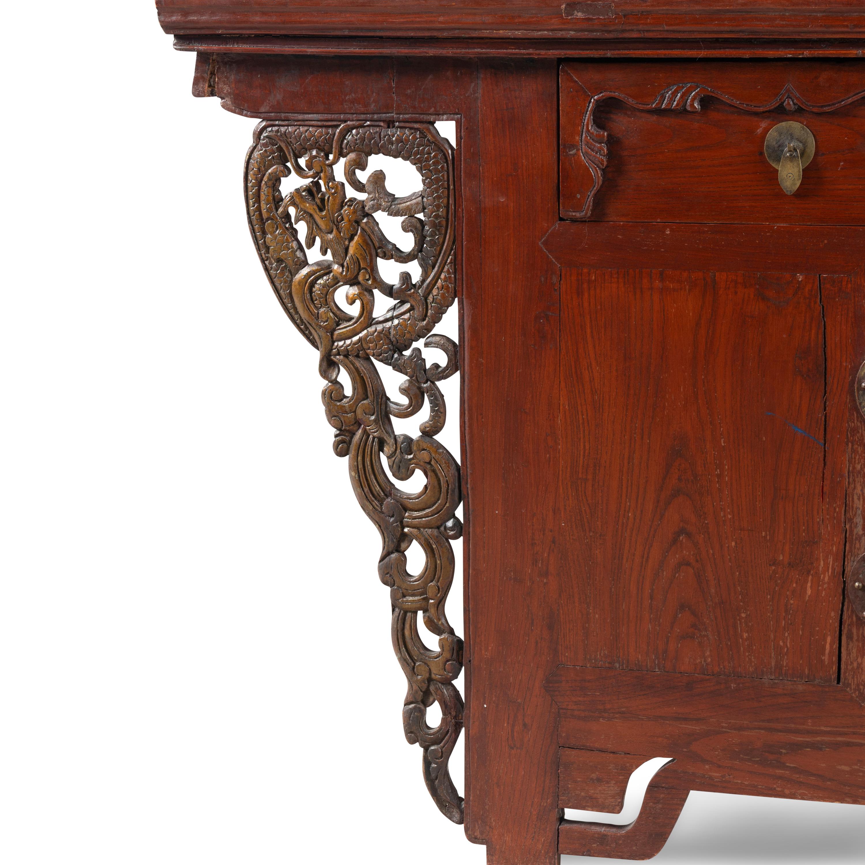 A Chinese Carved Hardwood Three-Drawer Altar Cabinet