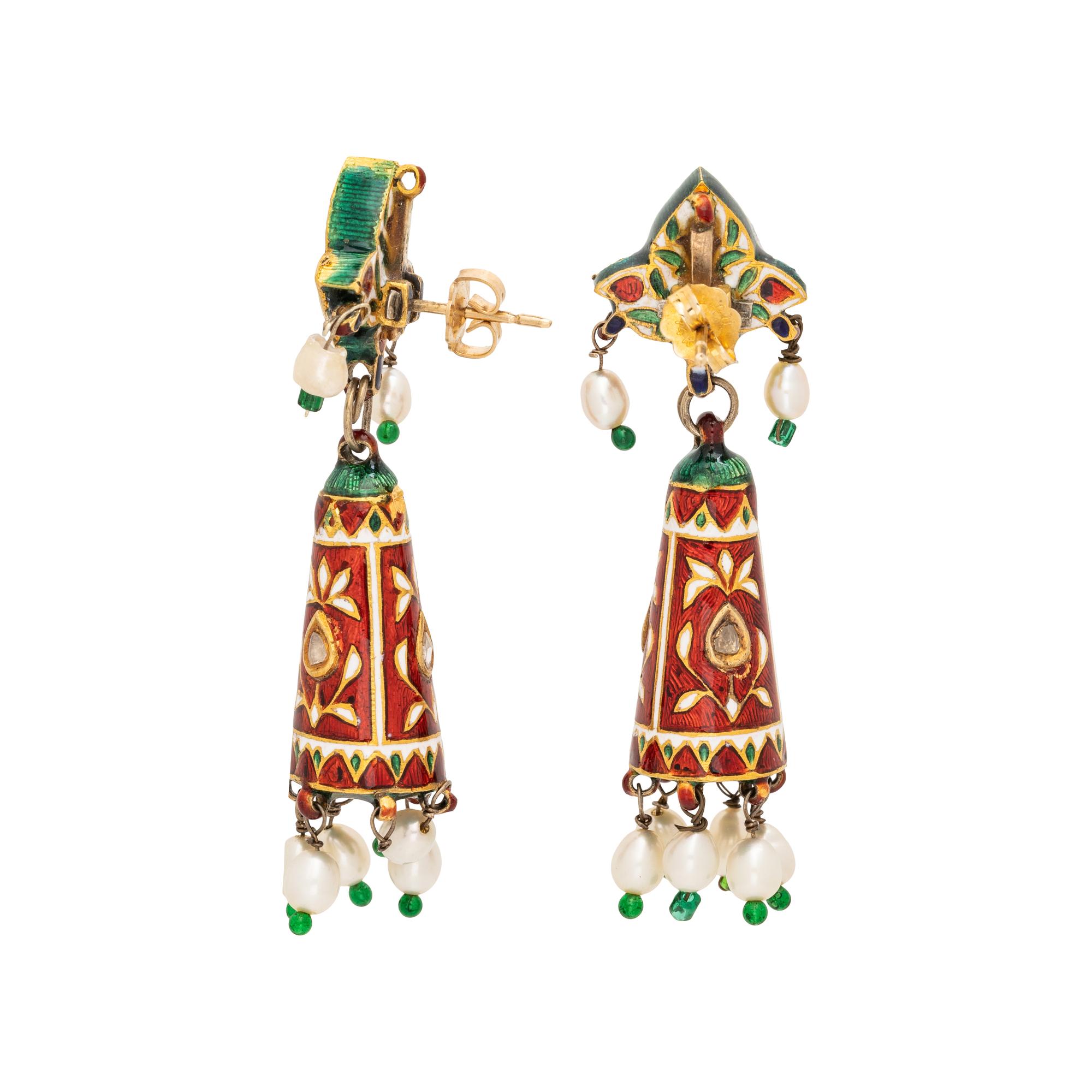 POLYCHROME ENAMEL AND GEMSTONE EARRINGS