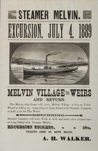 [TRANSPORTATION]. Steamer Melvin, Excursion 4 July 1889. N.p.: N.p., [1889].