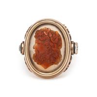 VICTORIAN, YELLOW GOLD, HARDSTONE CAMEO, AND DIAMOND RING