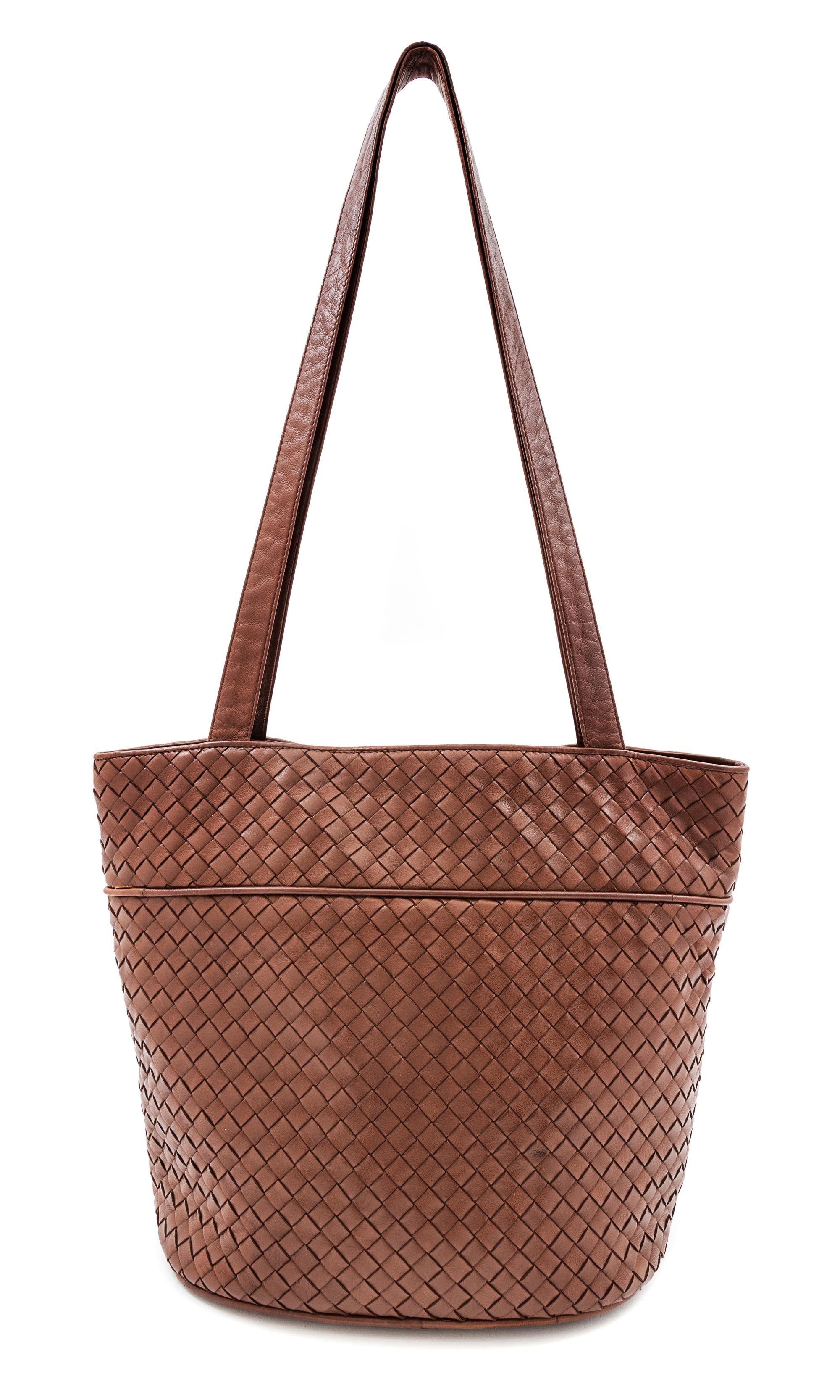 A Bottega Veneta Brown Intrecciato Leather Tote, 10.5" x 11" x 6"; Strap drop 14".
