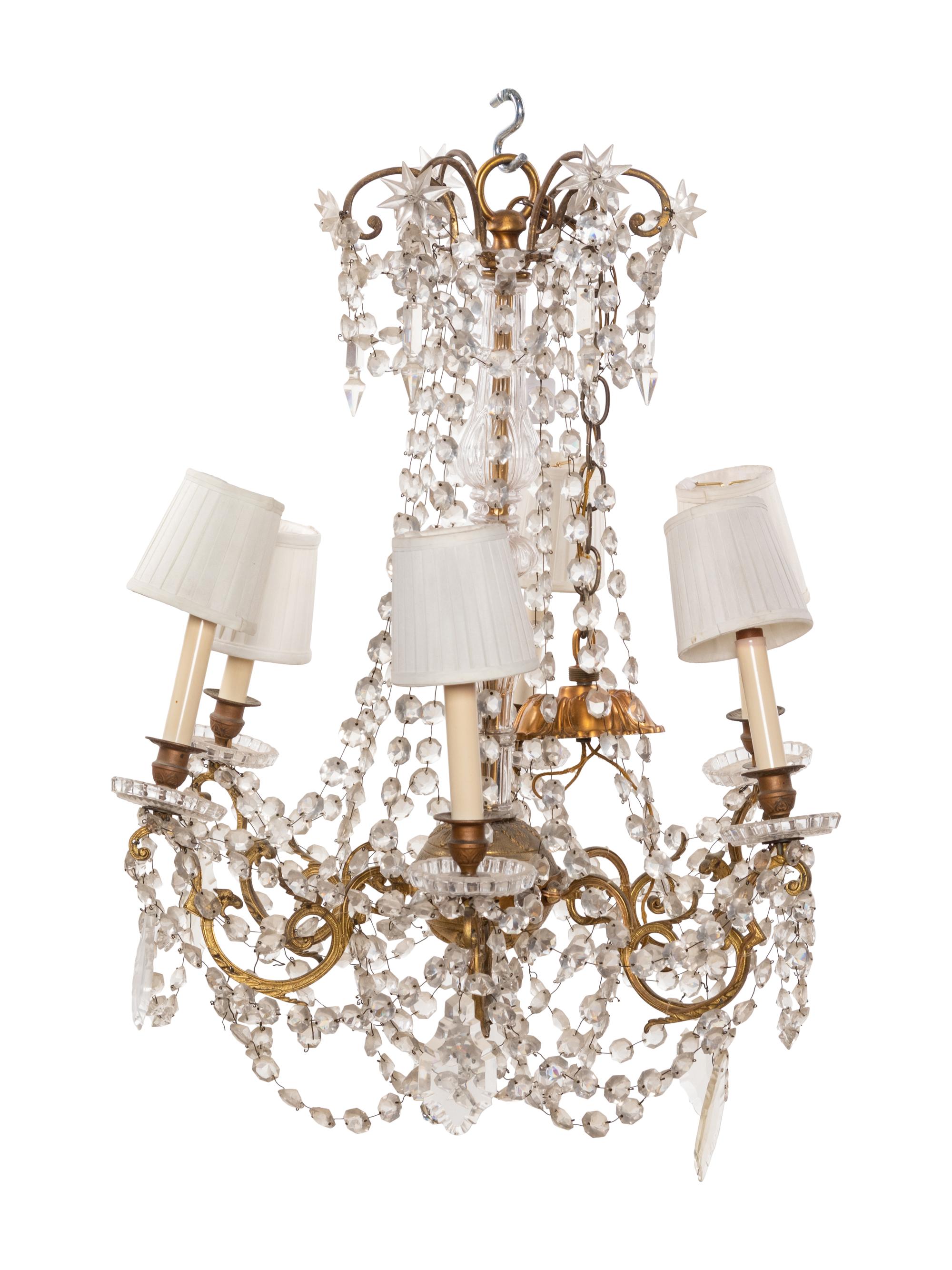 A French Gilt Metal and Cut Glass Six-Light Chandelier