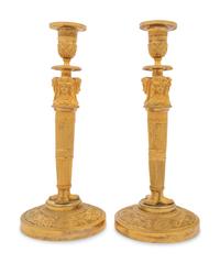 A Pair of Empire Gilt Bronze Candlesticks