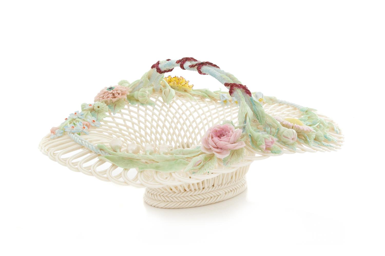 A Belleek Four Stand Basket Width 11 1/2 inches. — FIFTH IMPRESSED MARK (1980-1989)