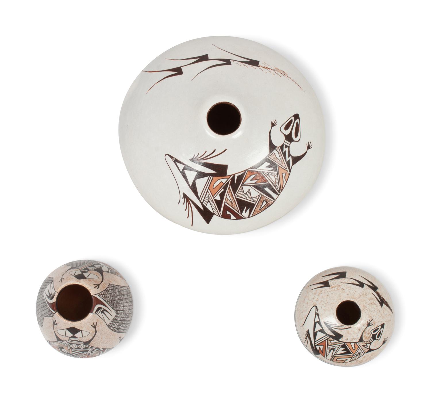 Group of Three Painted Pottery Jars, with Lizards