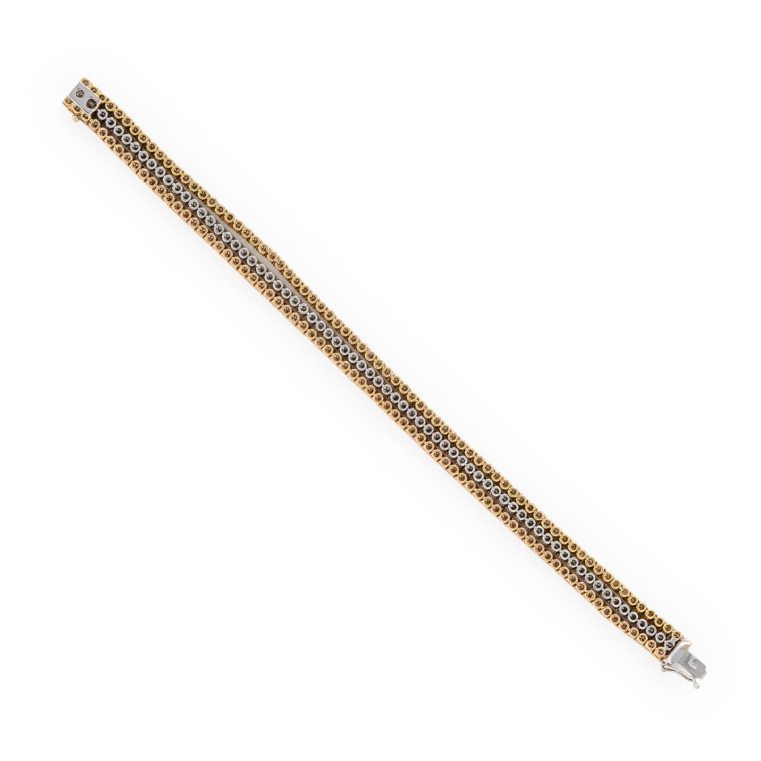 Diamond and Tricolor Gold Triple Line Bracelet
