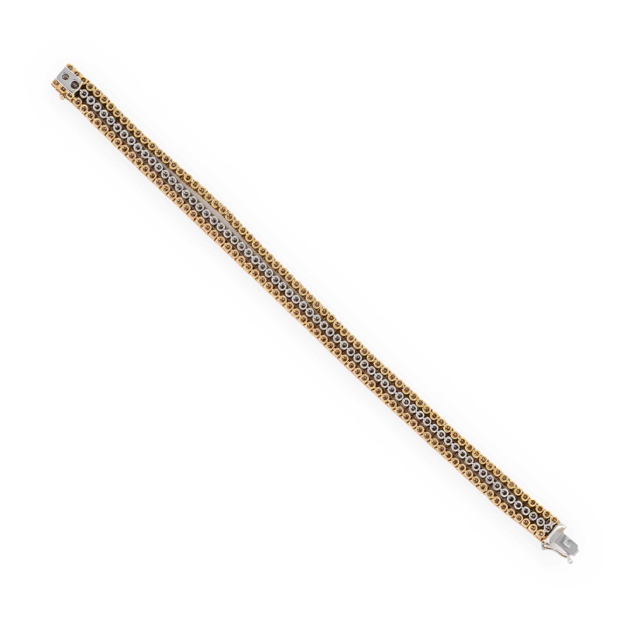 Diamond and Tricolor Gold Triple Line Bracelet