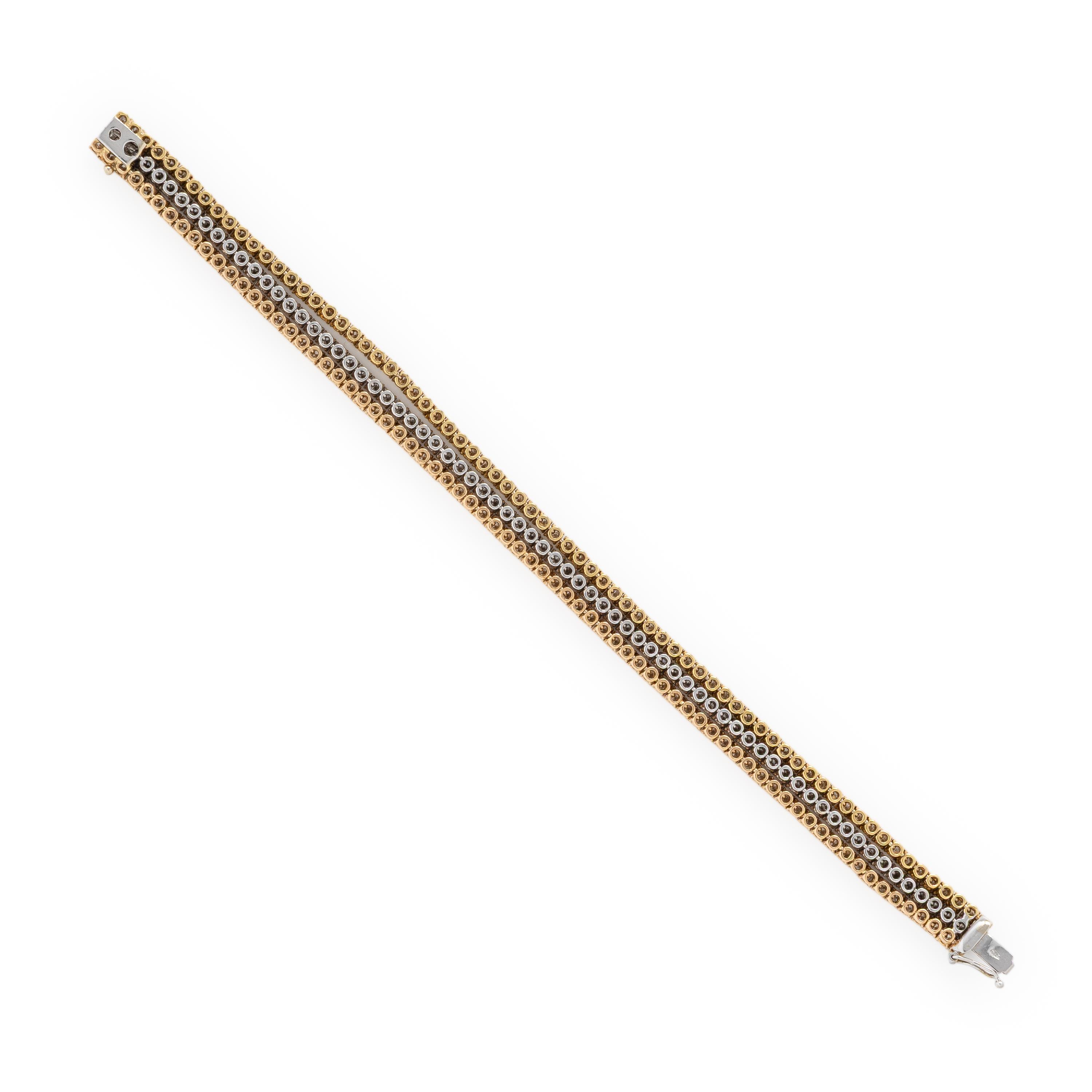 Diamond and Tricolor Gold Triple Line Bracelet