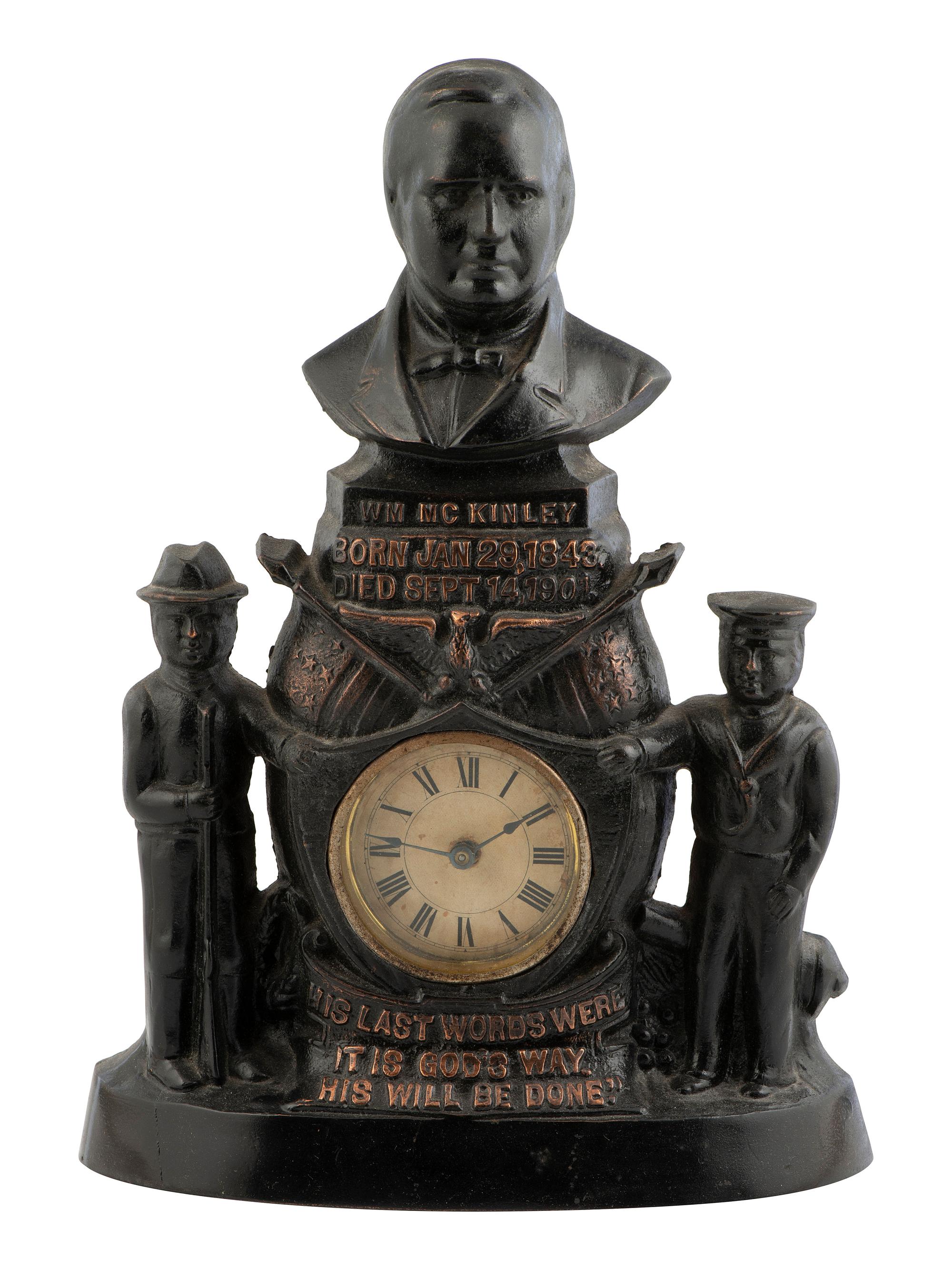 [POLITICS]. Cast bronze mantle clock commemorating the late President William McKinley.
