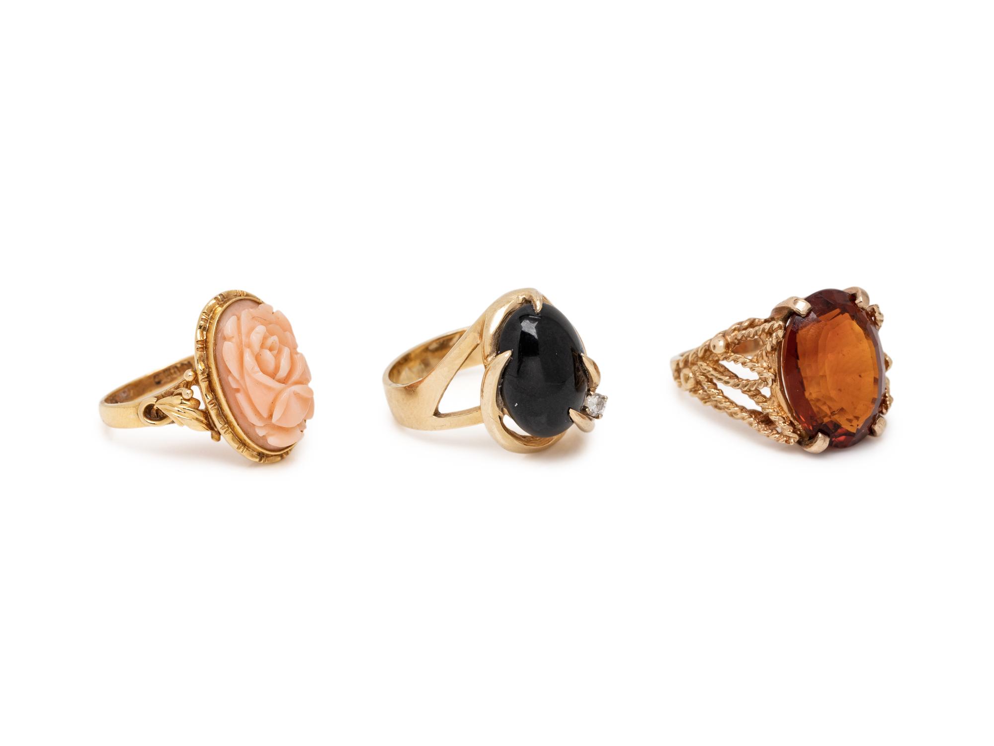 COLLECTION OF YELLOW GOLD AND GEMSTONE RINGS