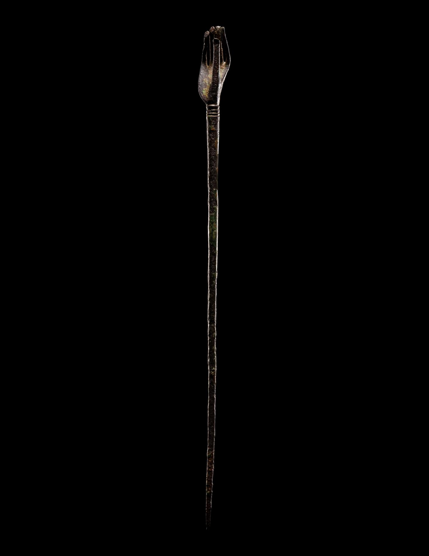 A Roman Bronze Asparagus and a Roman Bronze Hand Pin