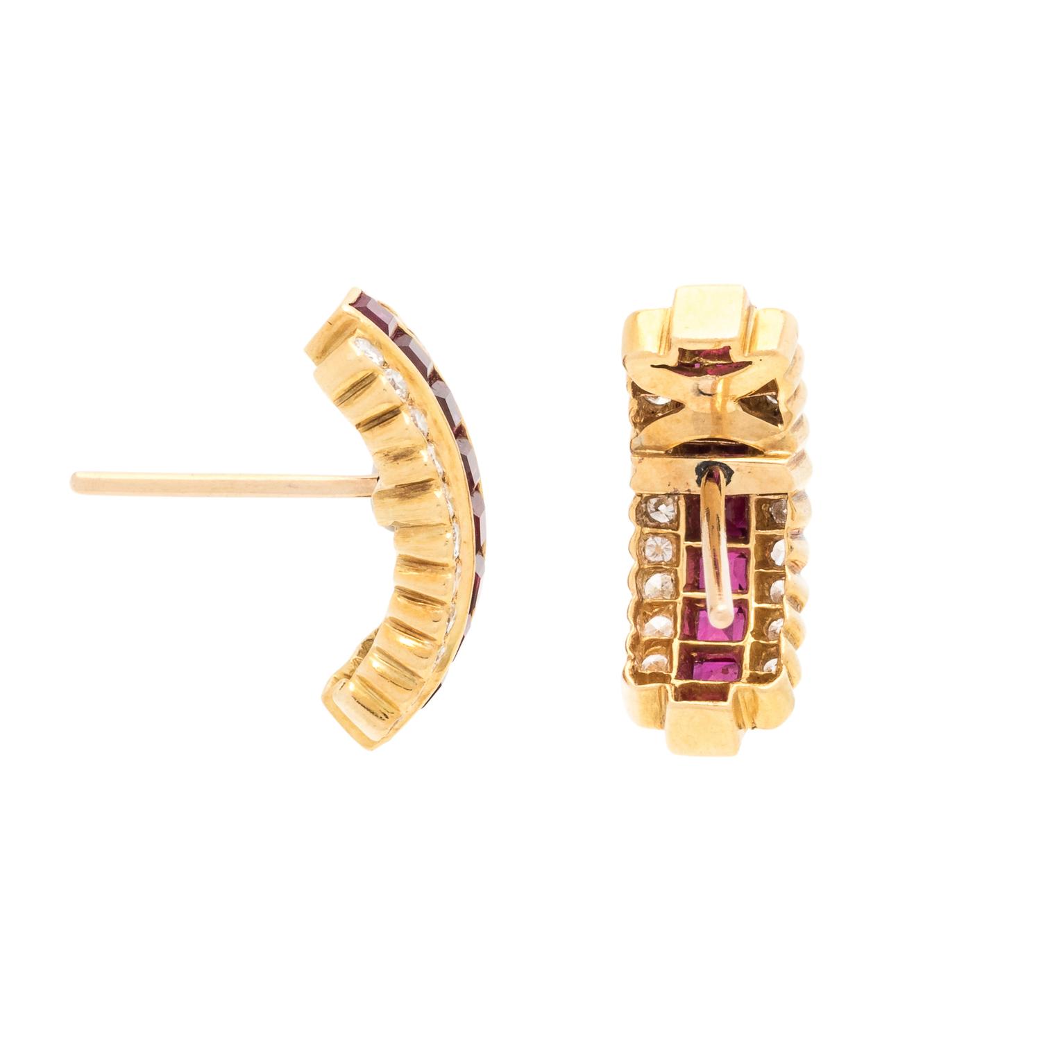 SYNTHETIC RUBY AND DIAMOND EARRINGS