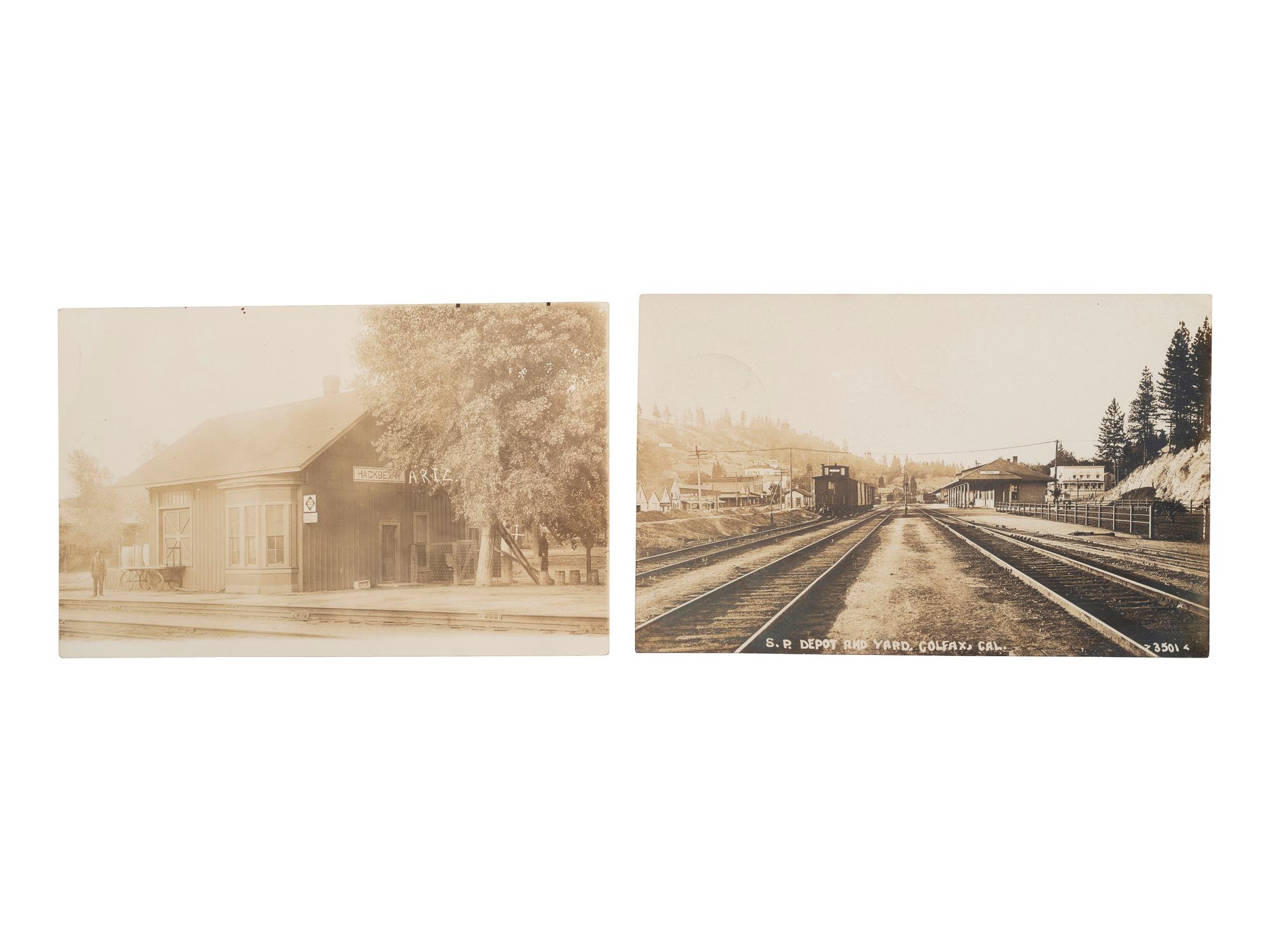 [RAILROADS]. Over 120 RPPCs & photographs of railroad stations, train depots, and roundhouses.