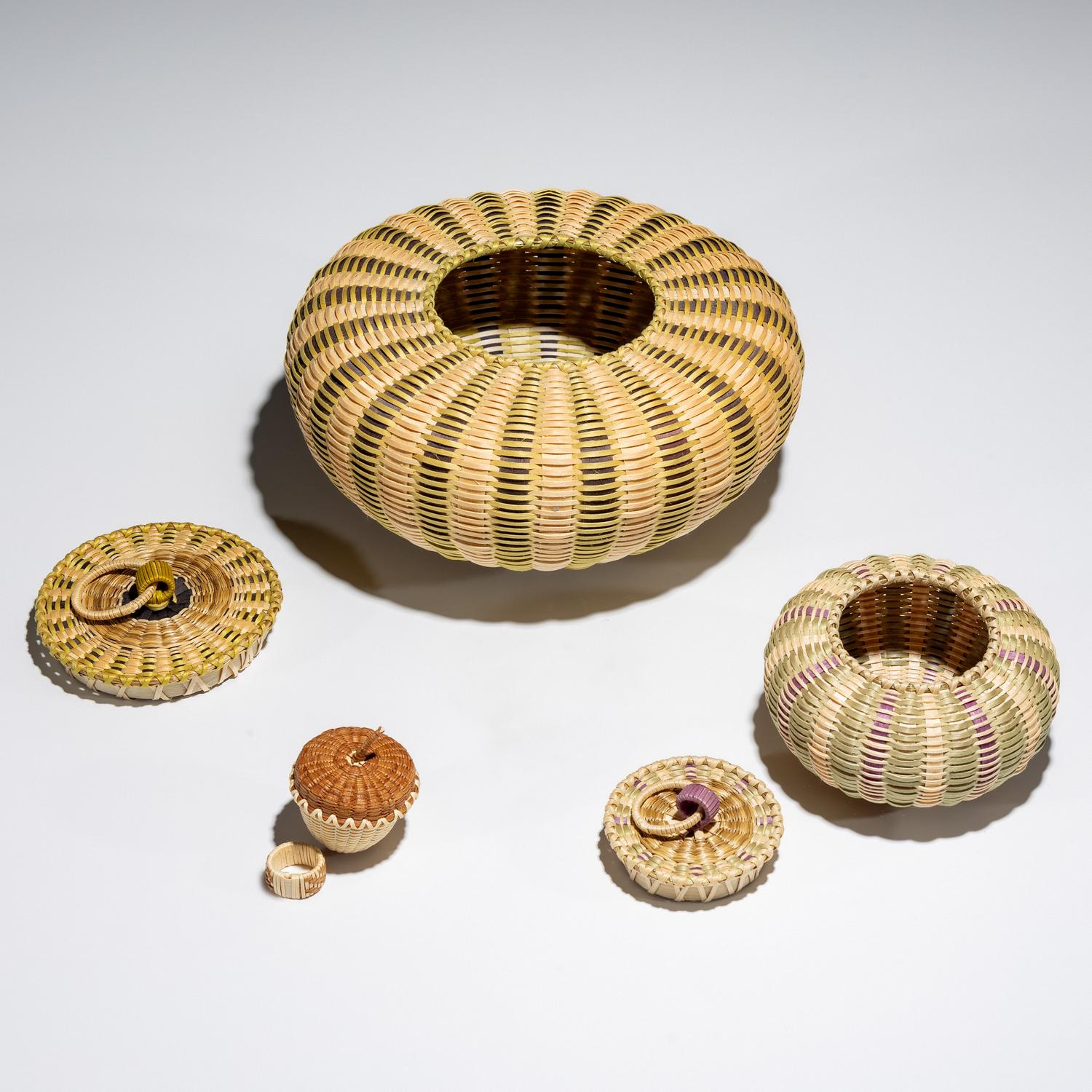Colorful Lidded Split Ash Baskets
