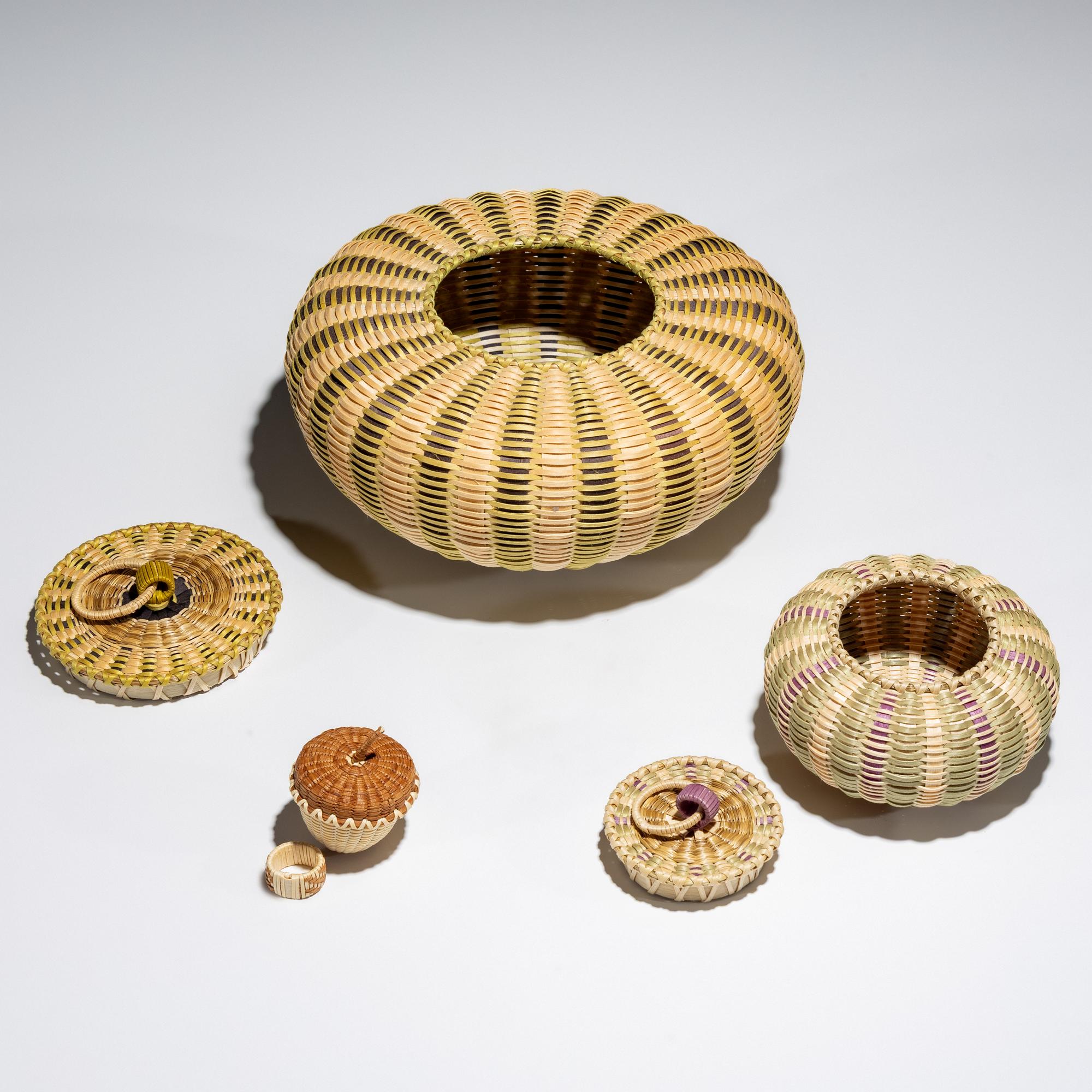 Colorful Lidded Split Ash Baskets