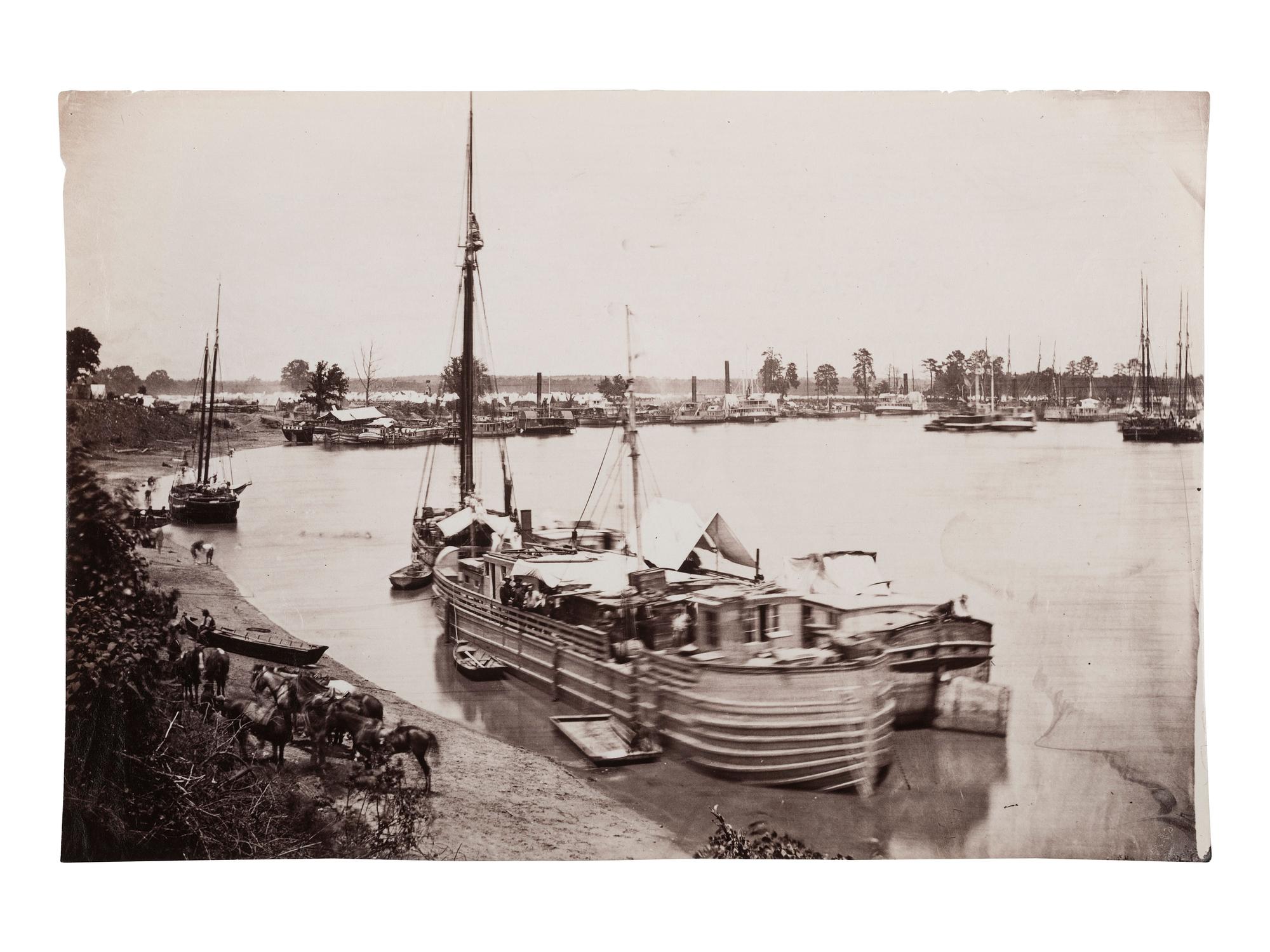 [CIVIL WAR] O'SULLIVAN, T.H. Barges, Transports, and Horses, White House Landing, Pamunkey River, VA
