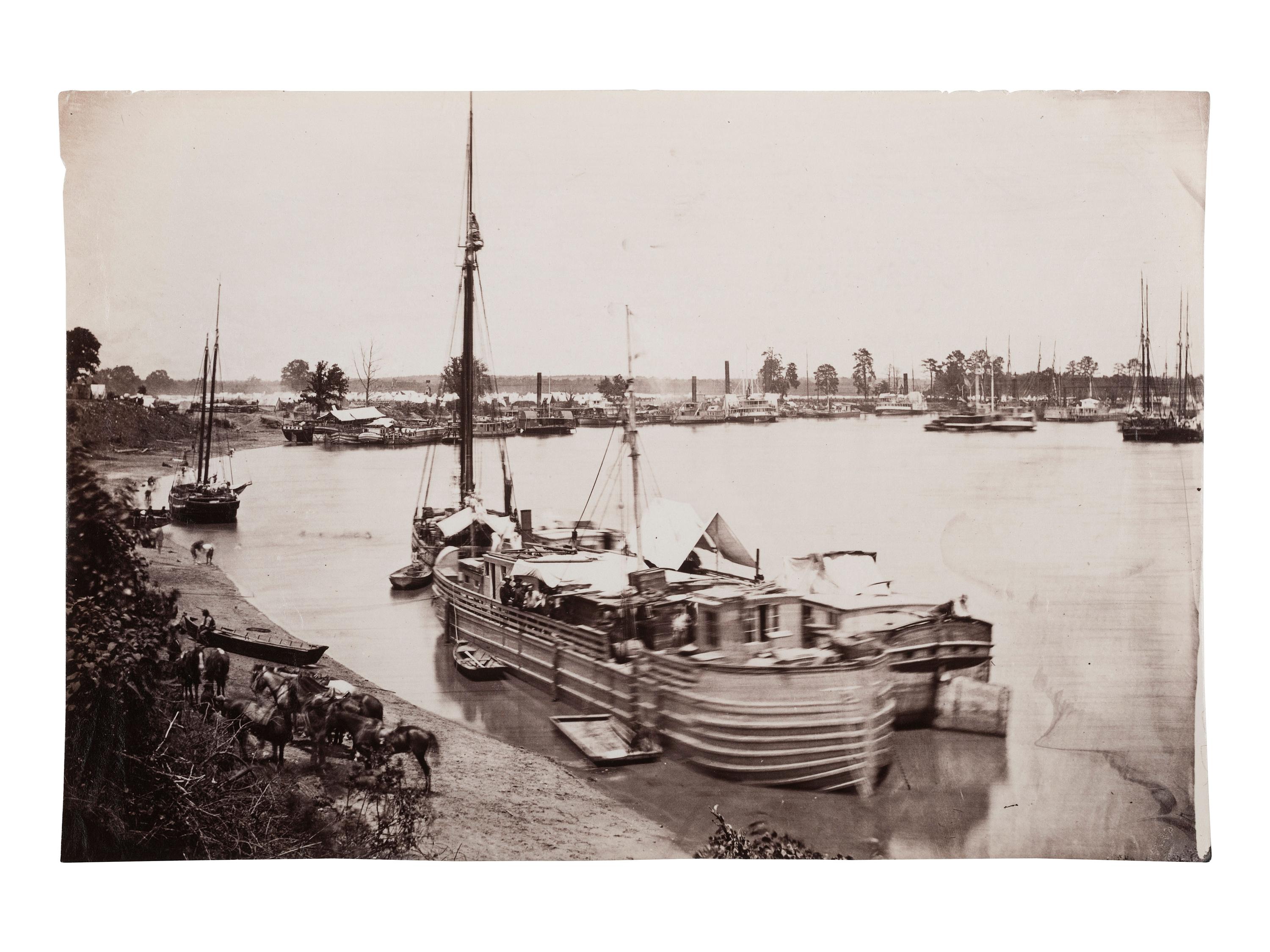 [CIVIL WAR] O'SULLIVAN, T.H. Barges, Transports, and Horses, White House Landing, Pamunkey River, VA
