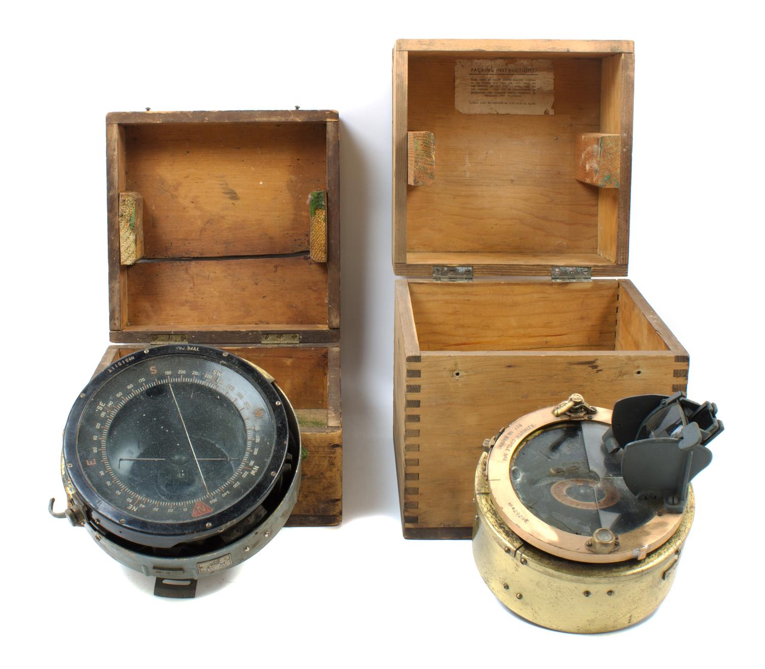 An English Brass Mounted Ship's Compass Diameter of housing 6 1/2 inches.