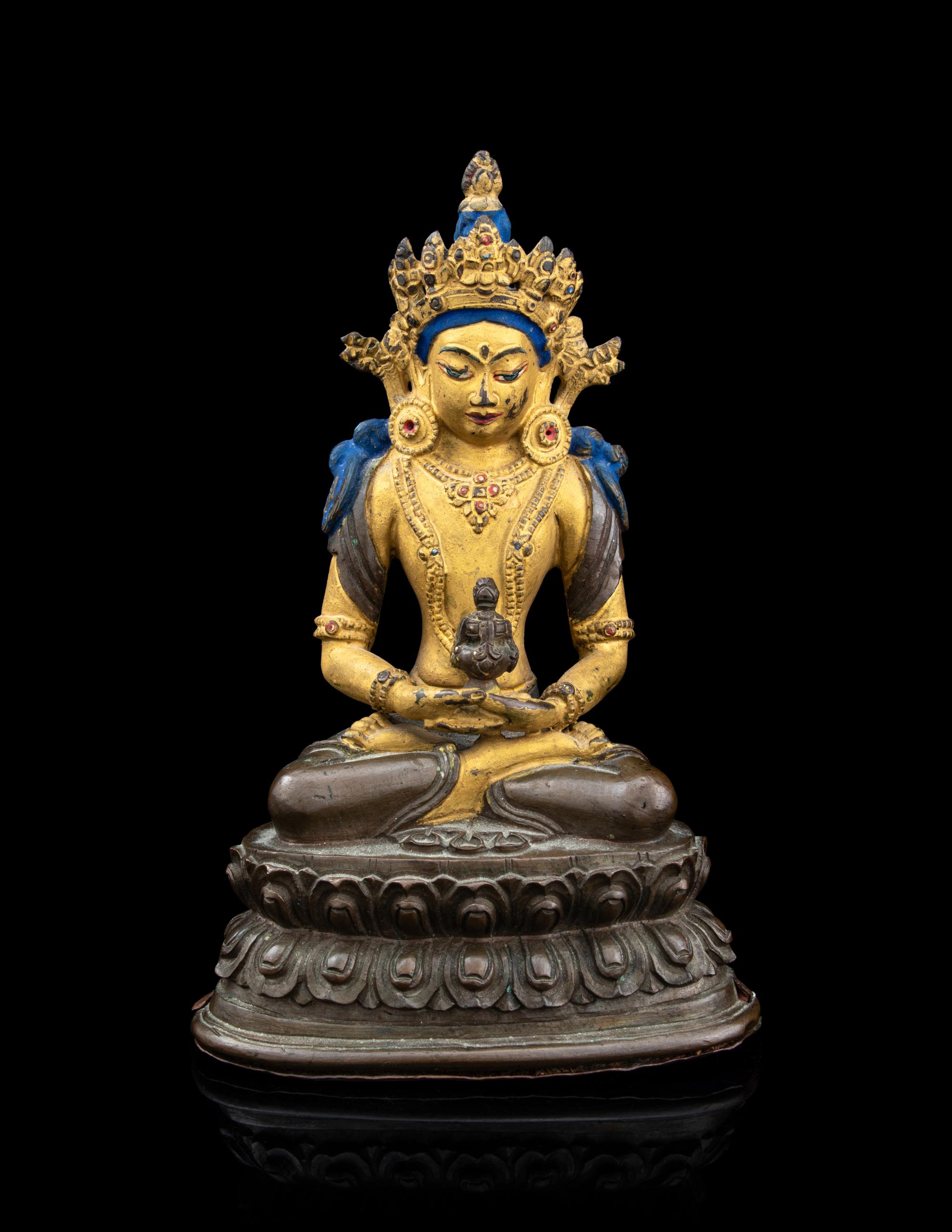 A Sino-Tibetan Parcel Gilt Bronze Figure of an Amitayus