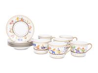 A Set of Six Le Tallec Cirque Chinois Porcelain Cups and Saucers