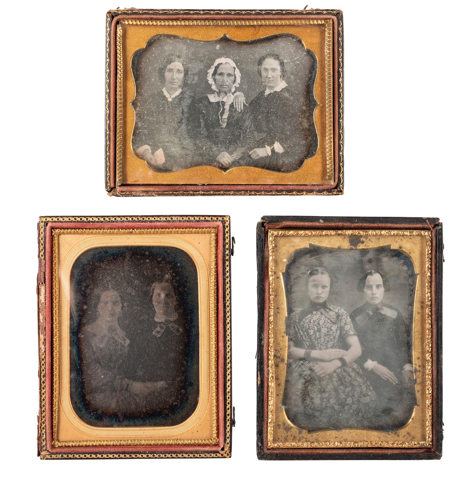 [EARLY PHOTOGRAPHY]. 22 quarter and sixth plate daguerreotype portraits of pairs and trios.