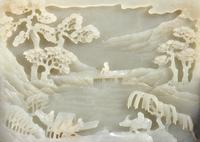 A Chinese Pale Celadon Jade 'Figures in Landscape' Rectangular Table Screen, 18th/Early 19th Century — 清中期 青白玉双面工漁樵耕讀圖砚屏