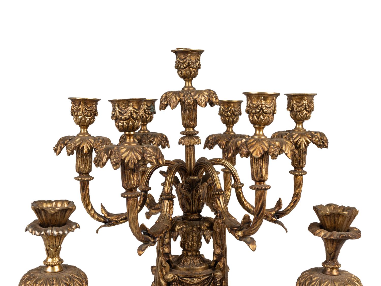 A Louis XV Style Gilt Bronze and Marble Ten-Light Candelabrum