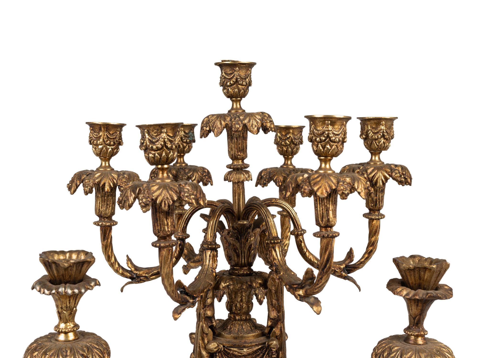A Louis XV Style Gilt Bronze and Marble Ten-Light Candelabrum
