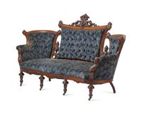 A Four-Piece Renaissance-Revival Carved Walnut And Burl-Walnut Veneered Parlor Suite