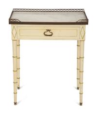 A Regency Style Painted Side Table with Brass Three-Quarter Gallery Top