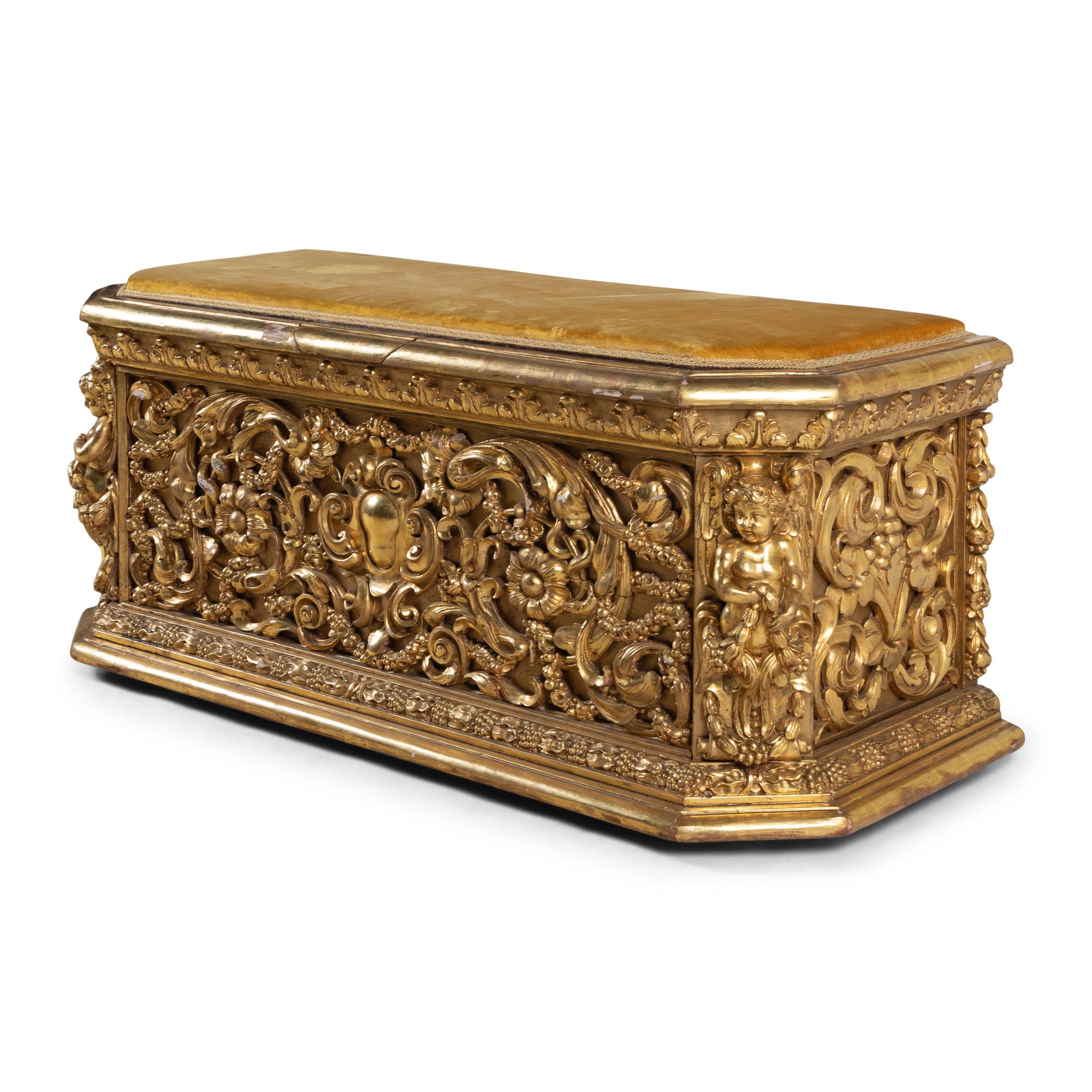 An Italian Baroque Style Carved Giltwood Chest