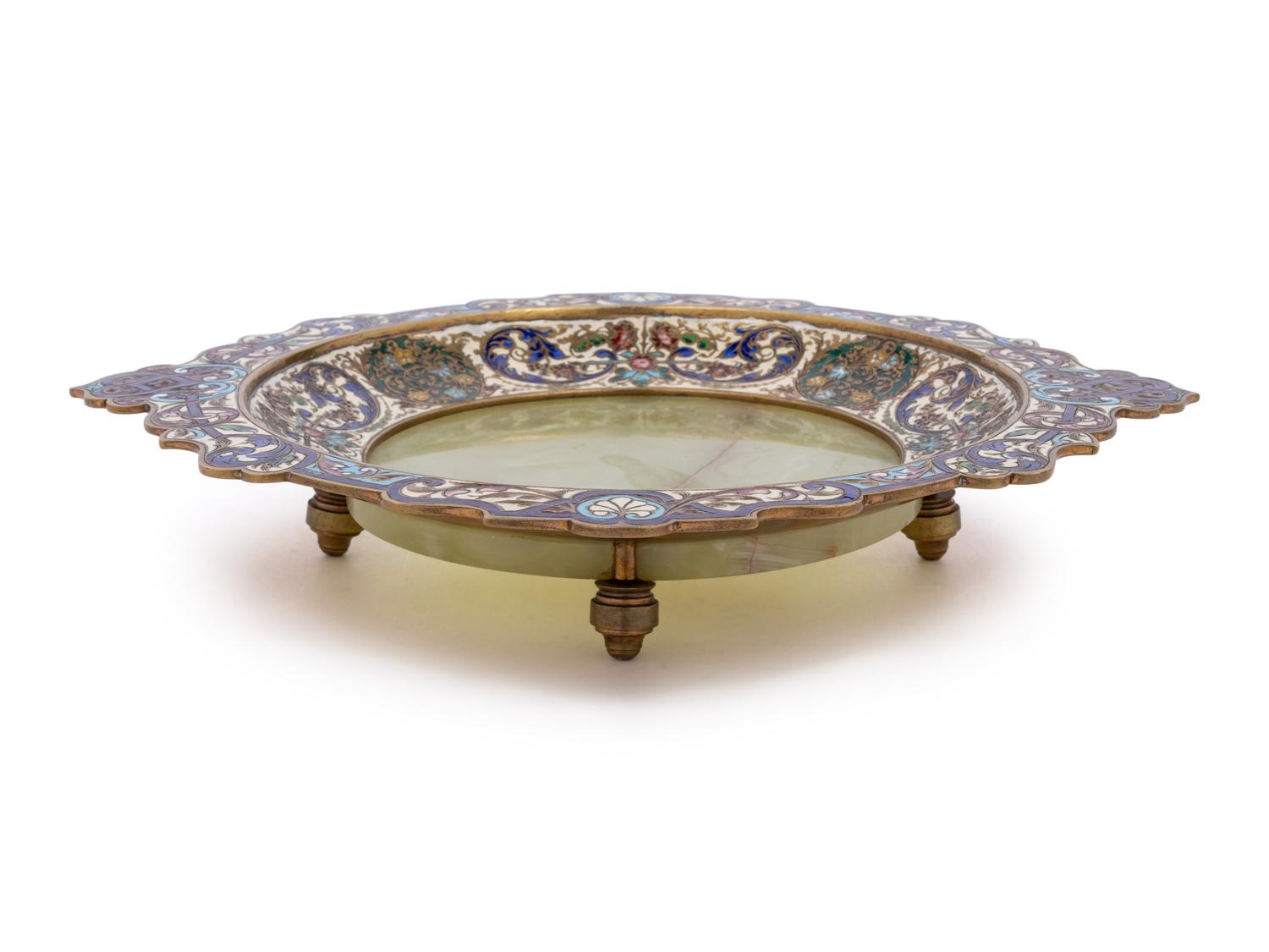 A Continental Onyx and Champlevé Plate