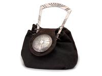 Brown Suede Purse, with Sterling Silver Handle and Concha