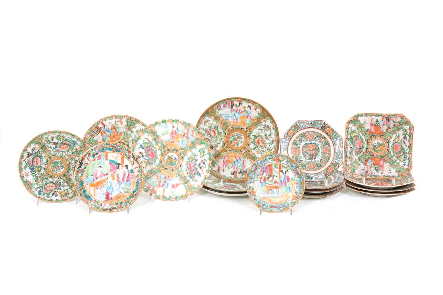 A Group of Chinese Rose Medallion Porcelain Plates
