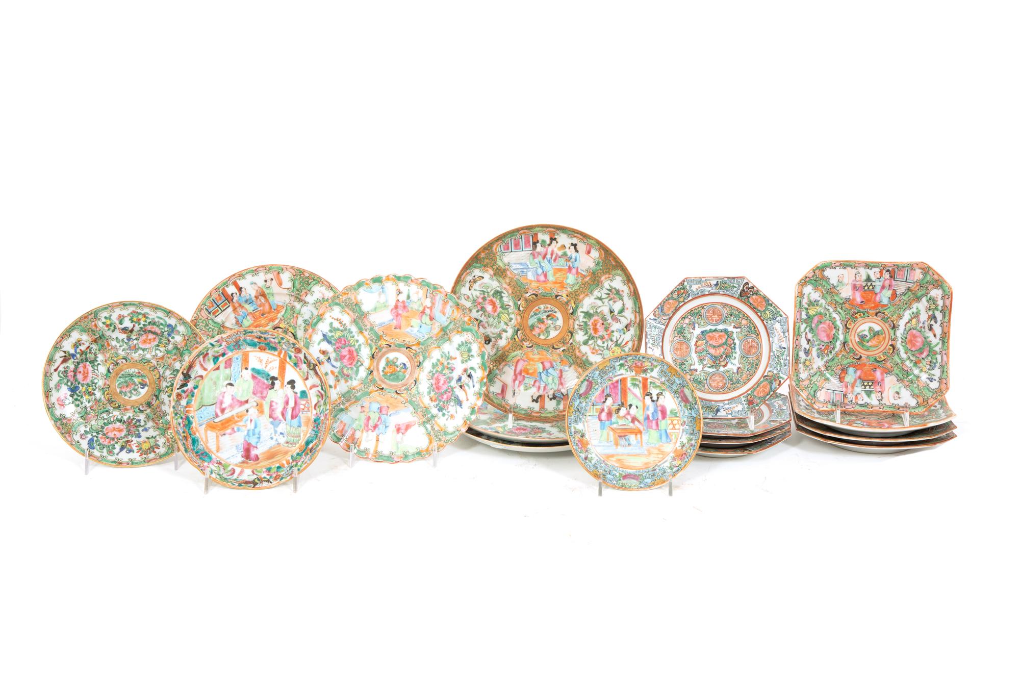 A Group of Chinese Rose Medallion Porcelain Plates